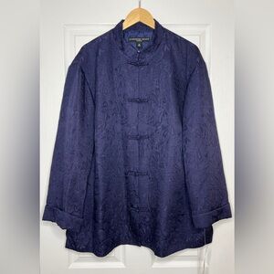Josephine Chaus Navy Embossed Silk Mandarin Jacket 2X NWT